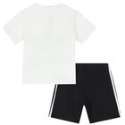 Younger Boys White & Black Logo Shorts Set, 1, hi-res