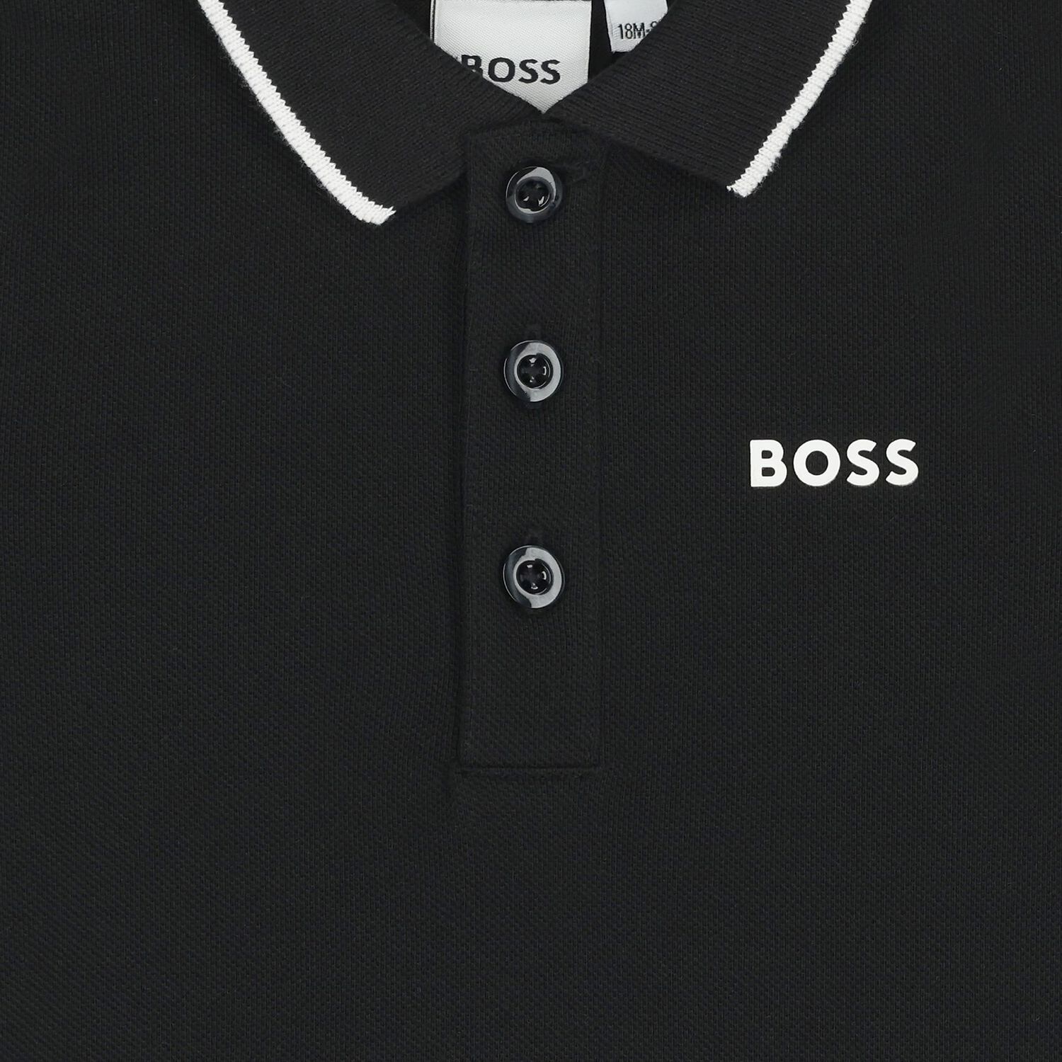 Younger Boys Black Logo Polo Shirt, 3, hi-res