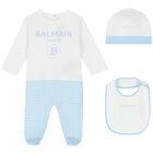 White & Blue Logo Babygrow Set, 3, hi-res