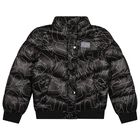 Girls Black Logo Puffer Jacket, 1, hi-res