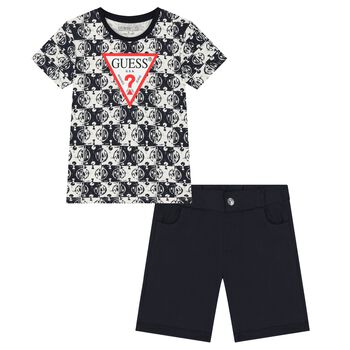 Boys Navy Blue Logo Shorts Set