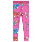Girls Pink Bow Leggings      , 1, hi-res