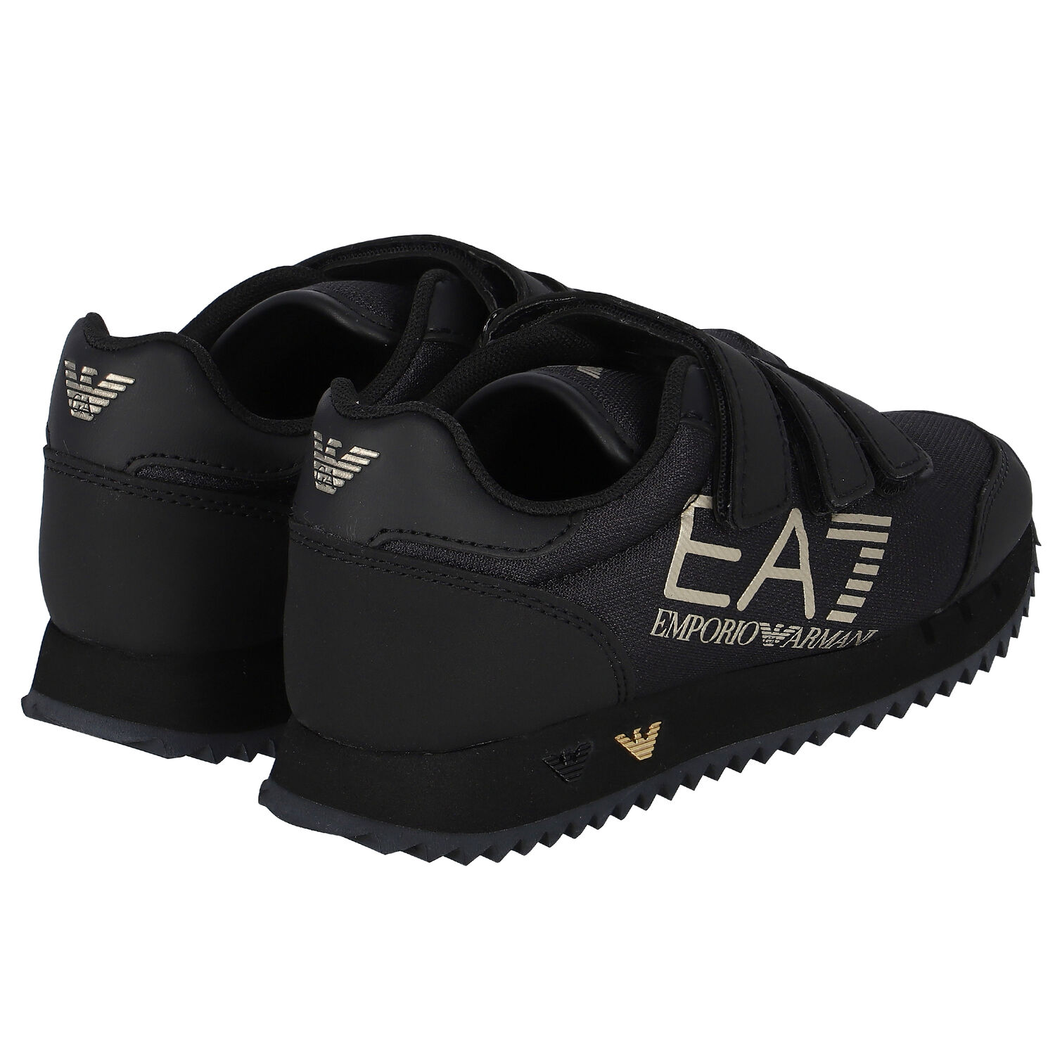 Boys Black & Gold Logo Trainers, 1, hi-res