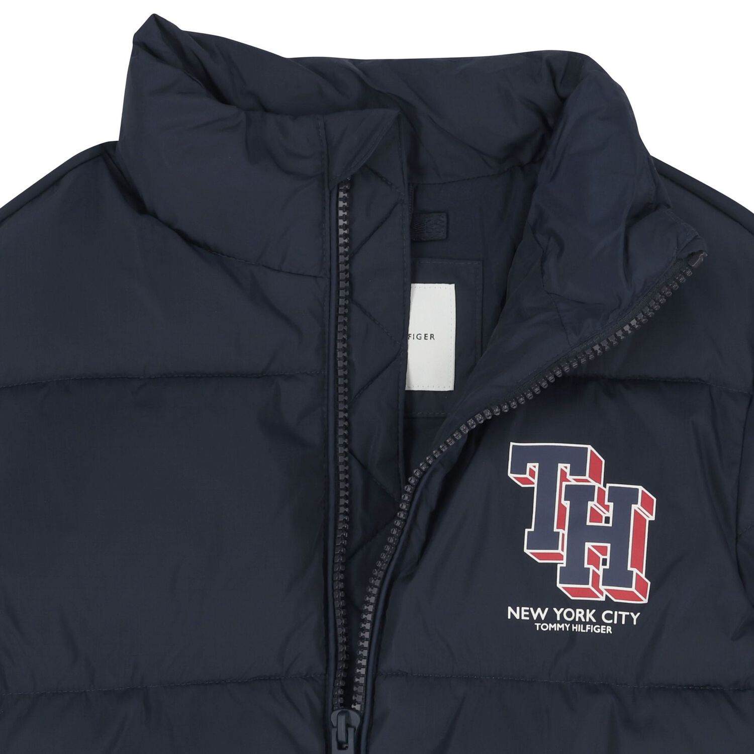 Boys Navy Blue Logo Puffer Jacket, 1, hi-res