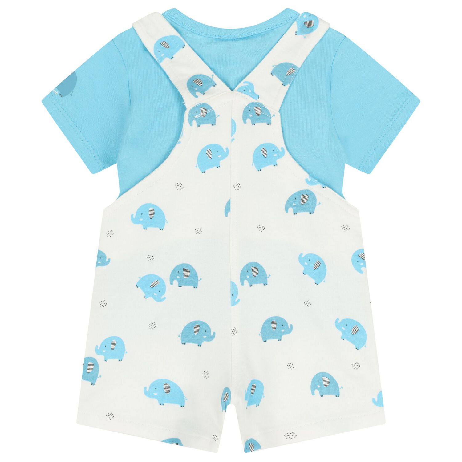 Baby Boys Turquoise & White Dungaree Set, 1, hi-res