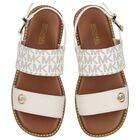 Girls Ivory & Beige Logo Sandals, 1, hi-res
