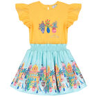 Girls Yellow & Blue Tropical Island Dress, 1, hi-res