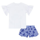 Girls White & Blue Camera Shorts Set, 1, hi-res
