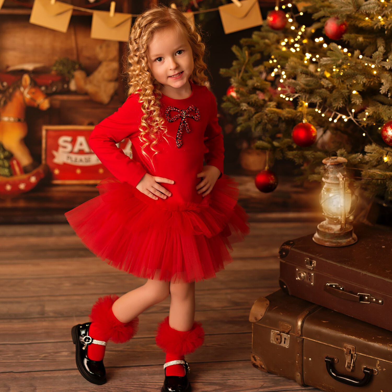 Girls Red Embellished Dress, 1, hi-res image number null