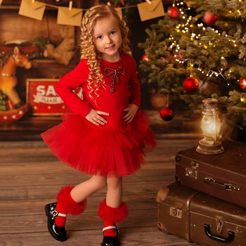 Girls Red Embellished Dress