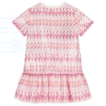 Girls White & Pink Zig Zag Embellished Sequin Dress