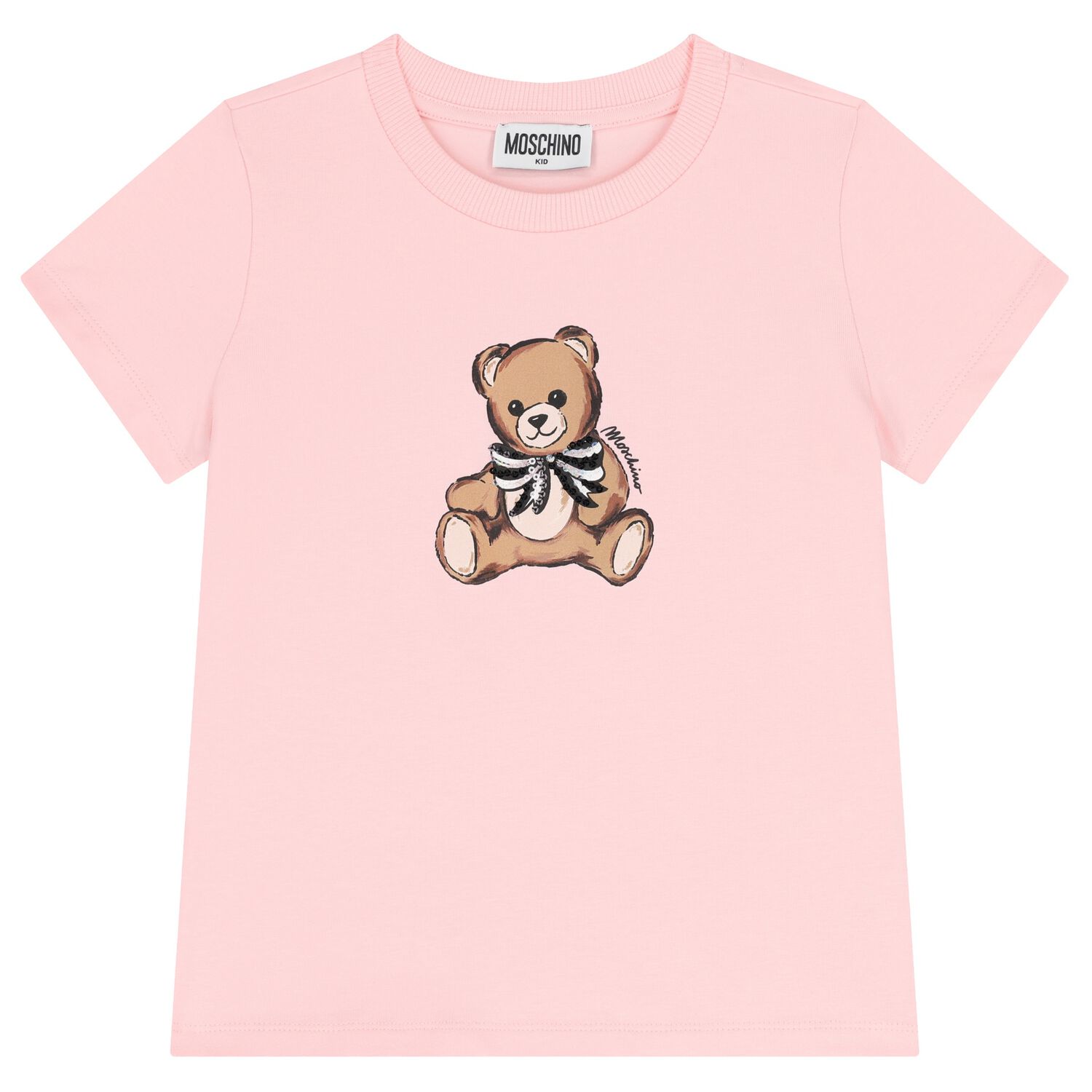Girls Pink Teddy Bear Logo T-Shirt, 4, hi-res image number null