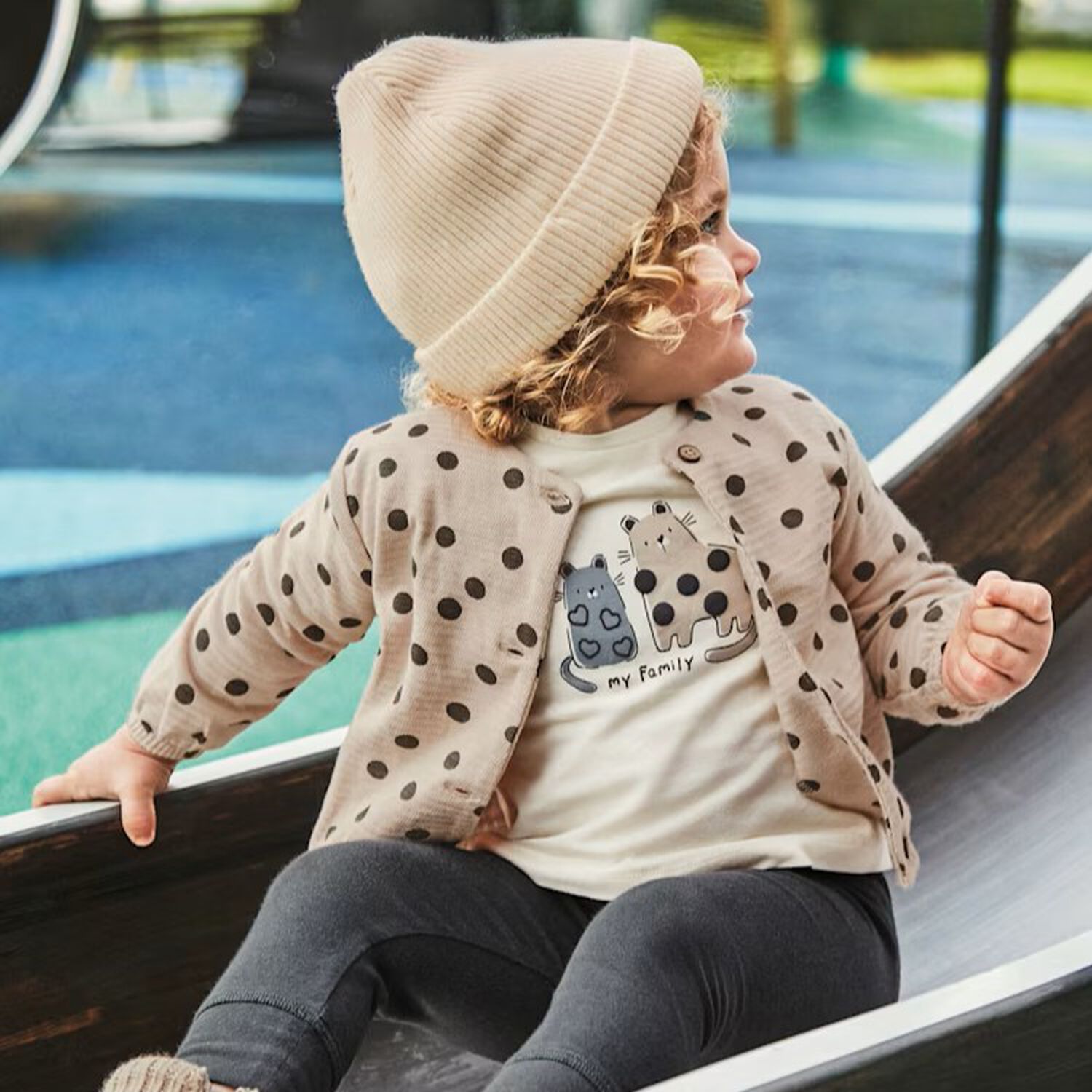 Younger Girls Ivory, Beige & Grey Cat 3 Piece Leggings Set, 3, hi-res