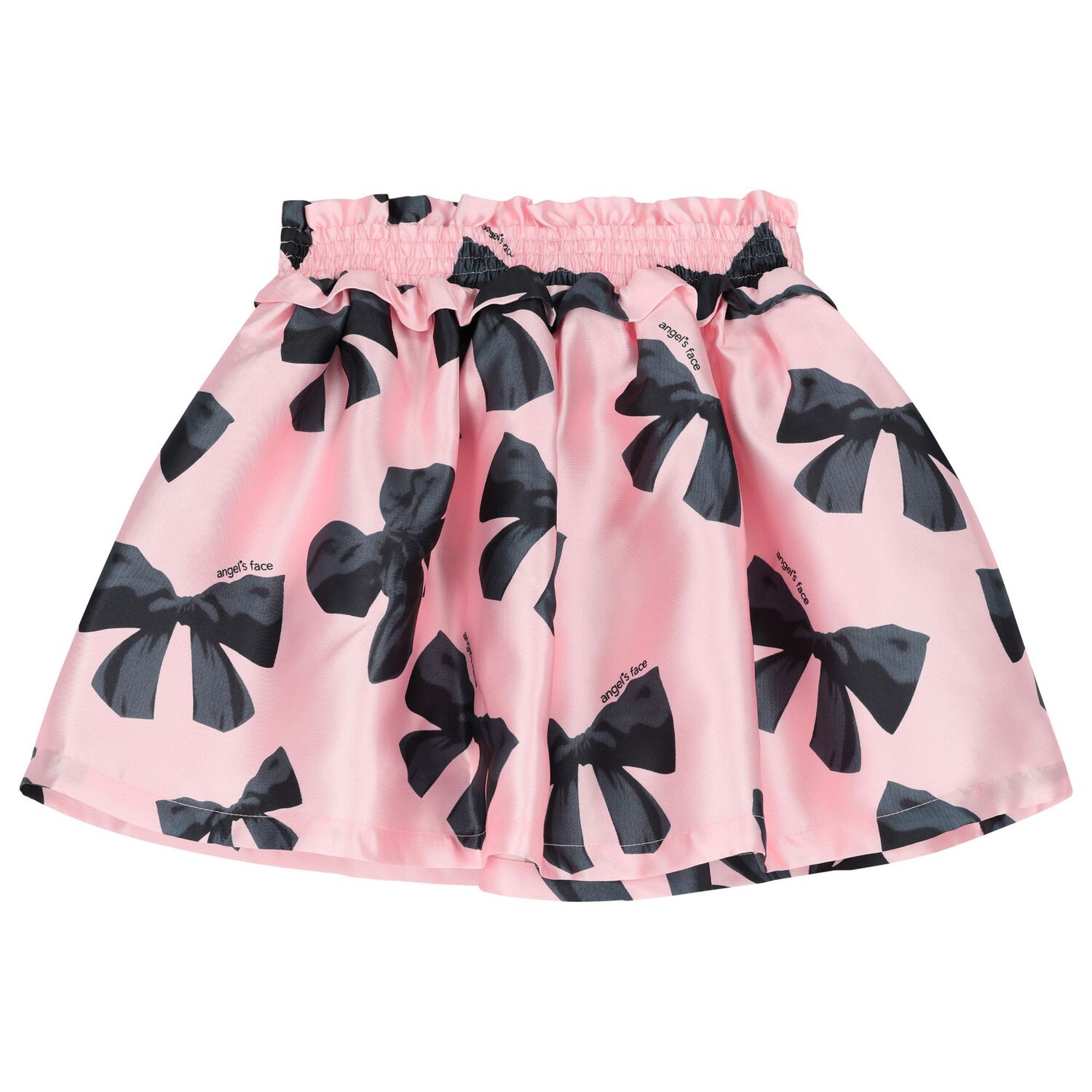 Girls Pink & Black Bow Print Skirt, 1, hi-res