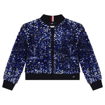 Girls Silver & Blue Logo Sequin Jacket