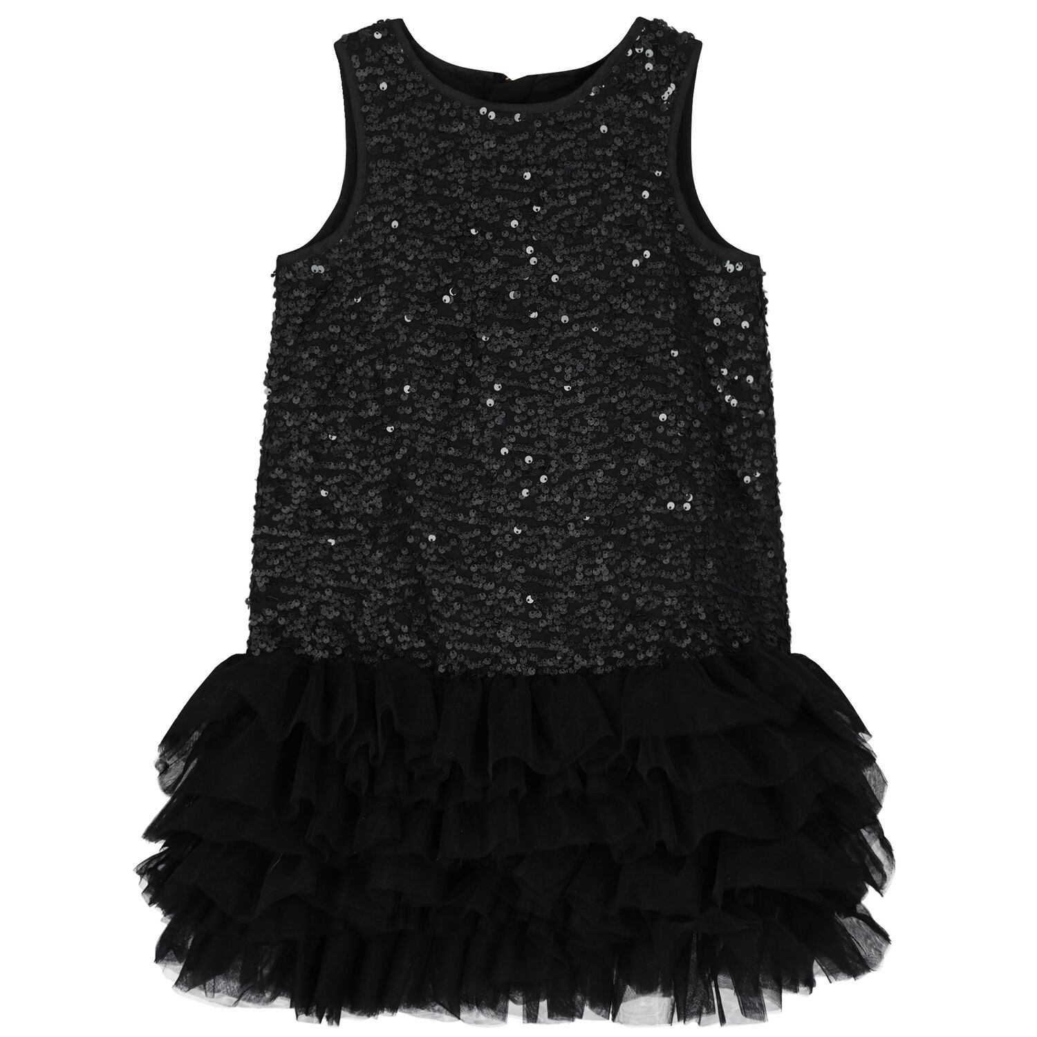 Girls Black Embellished Sequins Tulle Dress, 1, hi-res image number null