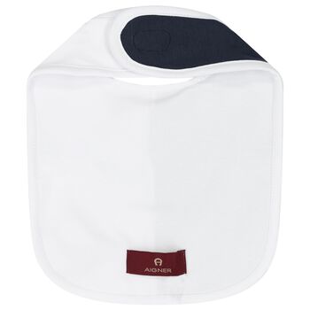 Baby Boys White & Navy Blue Logo Bib