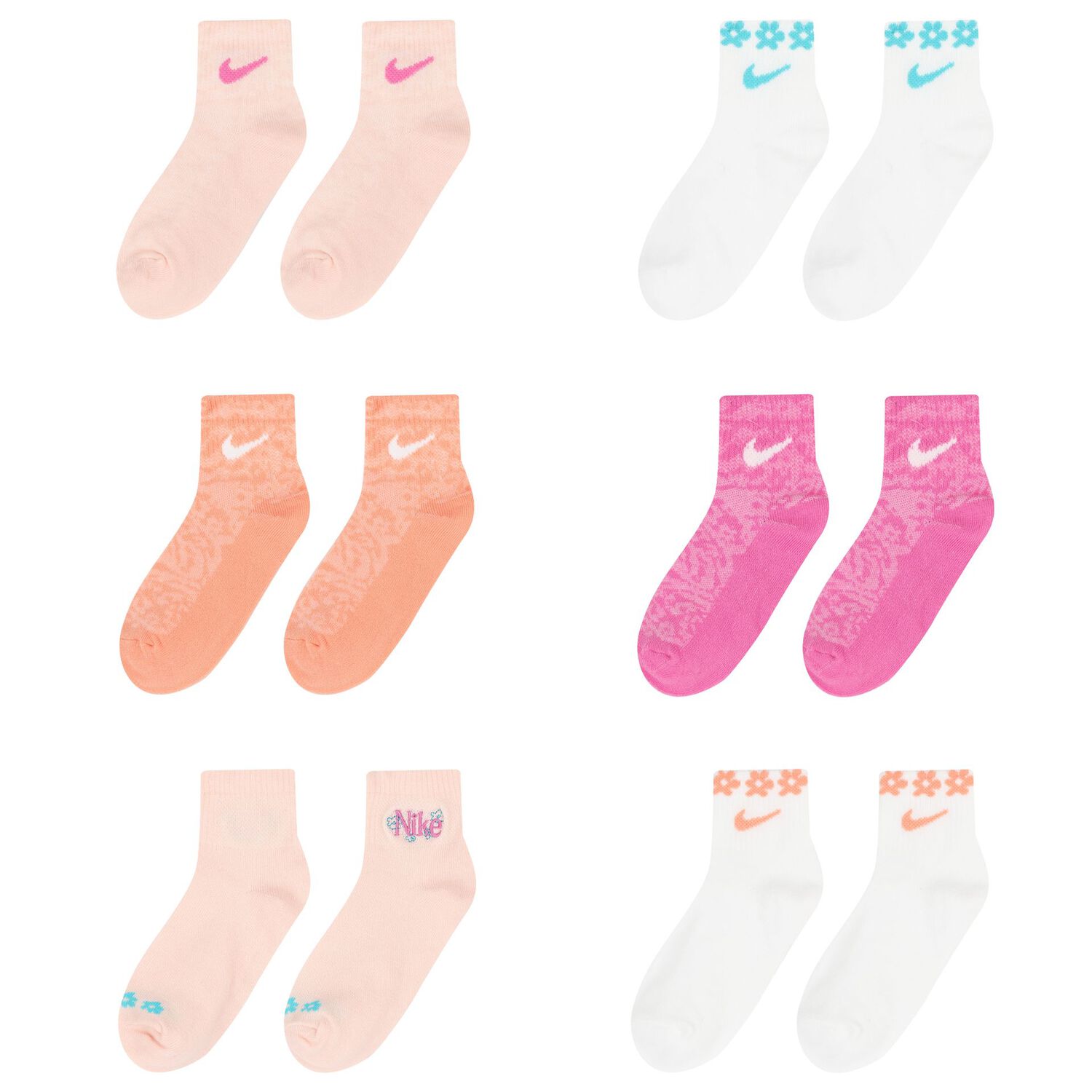 Girls White & Pink Logo Socks ( 6-Pack ), 1, hi-res image number null