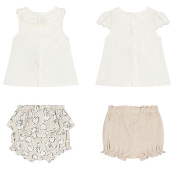 Baby Girls Ivory & Beige Shorts Set ( 2-Pack )
