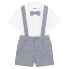 Younger Boys White & Blue Dungaree Set, 1, hi-res