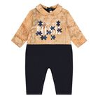 Beige & Navy Blue Geo Map Romper, 1, hi-res