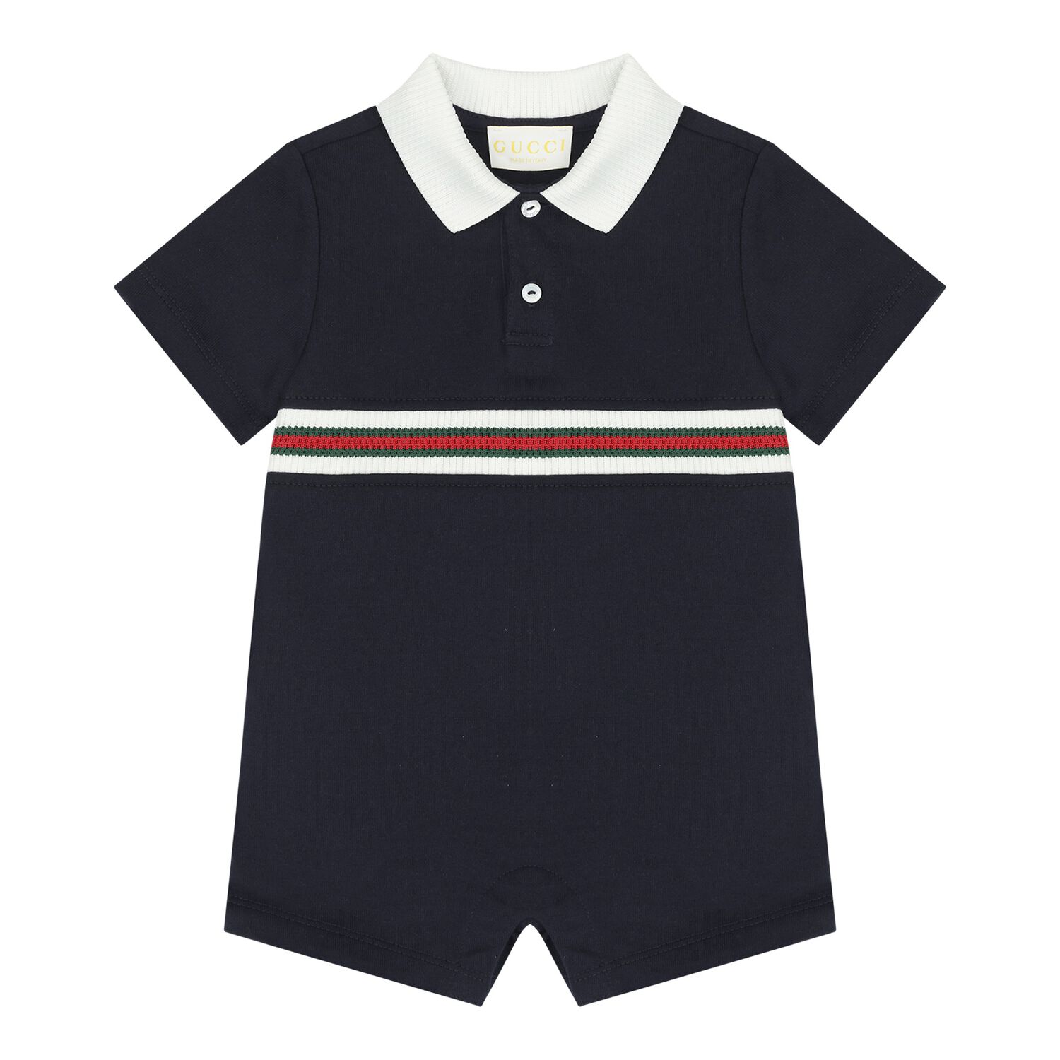 Baby Boys Navy Blue Web Striped Romper, 1, hi-res