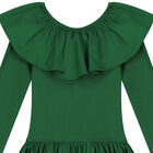 Girls Green Ruffled Long Sleeve Dress, 3, hi-res
