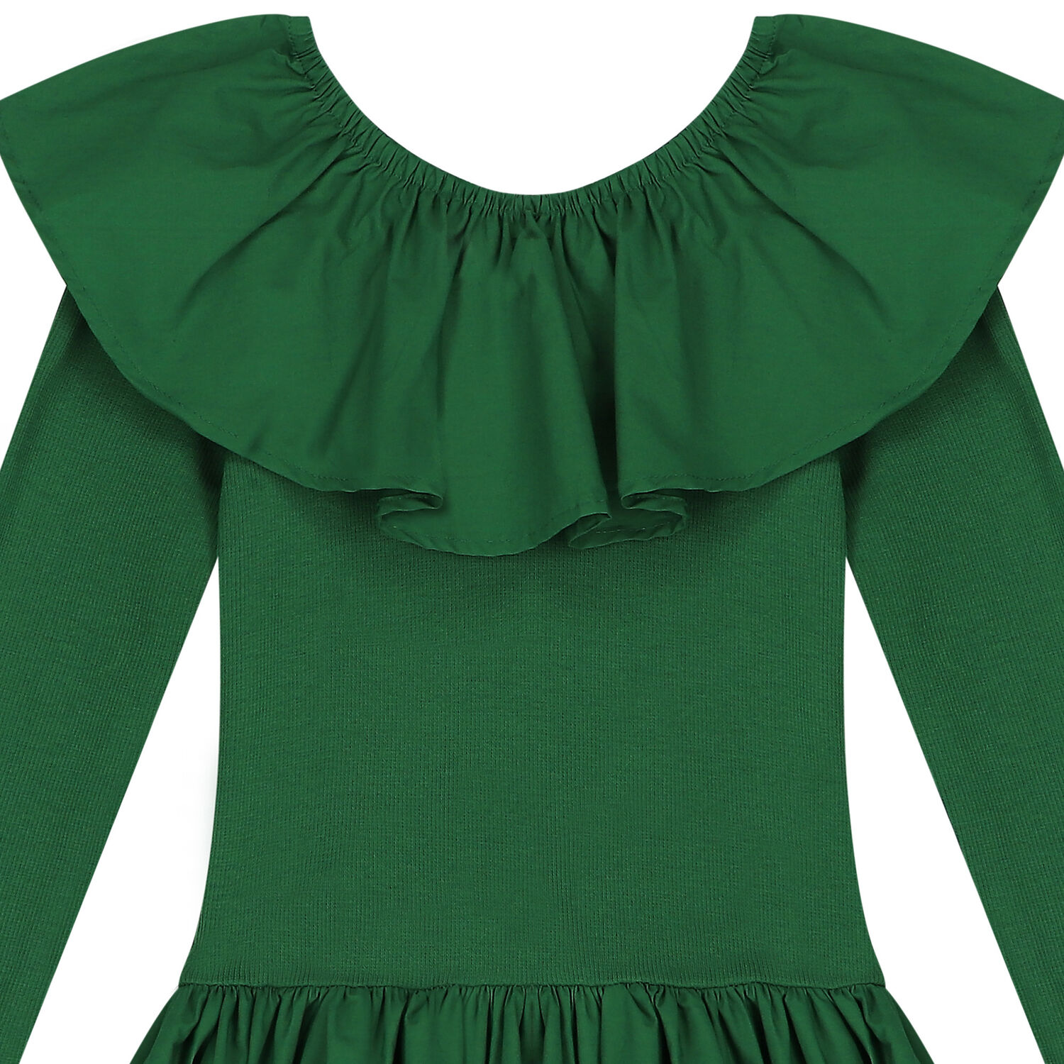 Girls Green Ruffled Long Sleeve Dress, 3, hi-res
