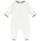 Baby Boys White & Navy Blue Babygrow, 1, hi-res