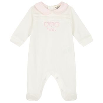Nanán Baby Girls Ivory & Pink Babygrow, 3 Baby Girls Ivory & Pink Babygrow