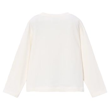 Girls White Teddy Bear Long Sleeve Top