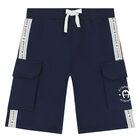 Boys Navy Logo Shorts, 1, hi-res