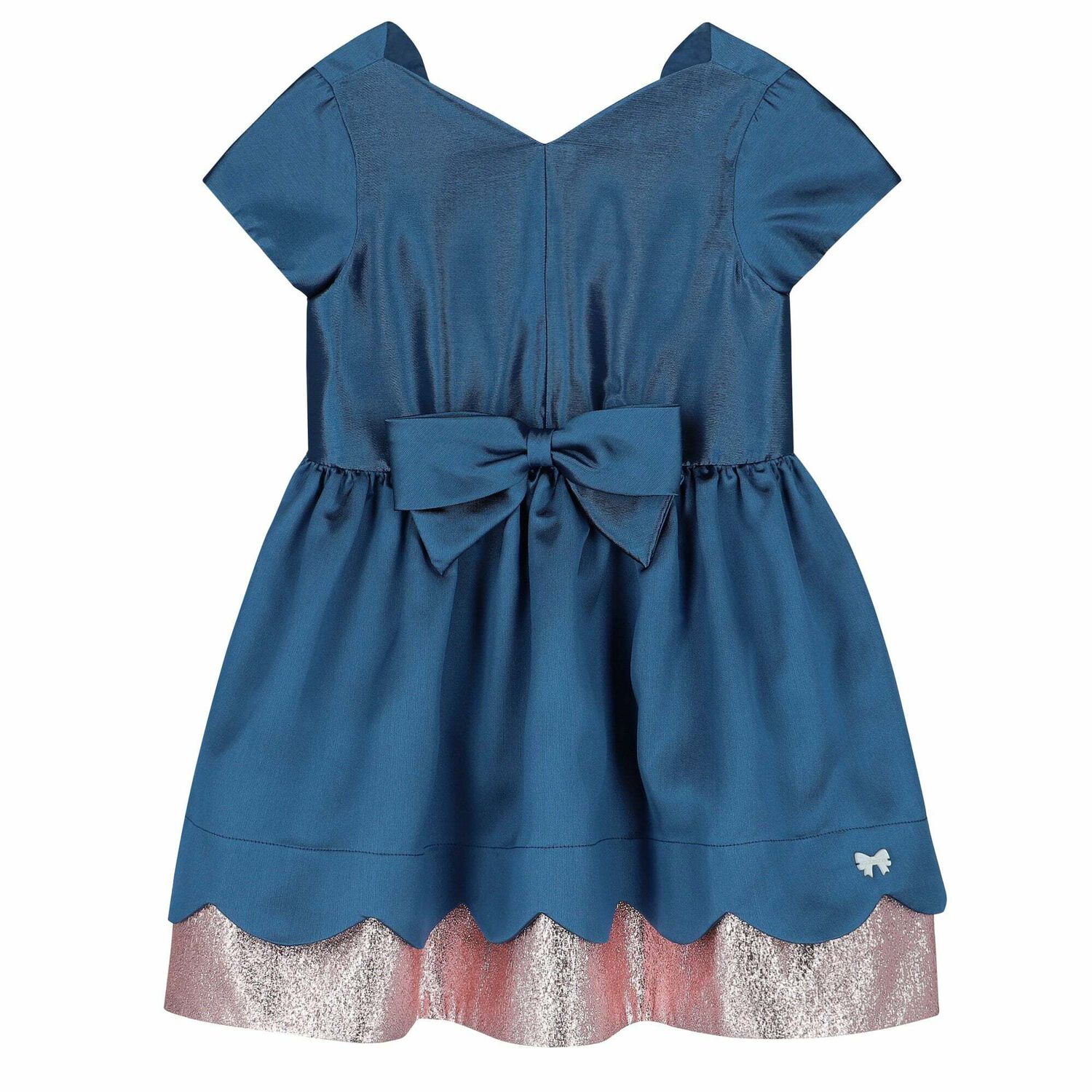 Girls Blue & Rose-Gold Bow Dress, 2, hi-res image number null