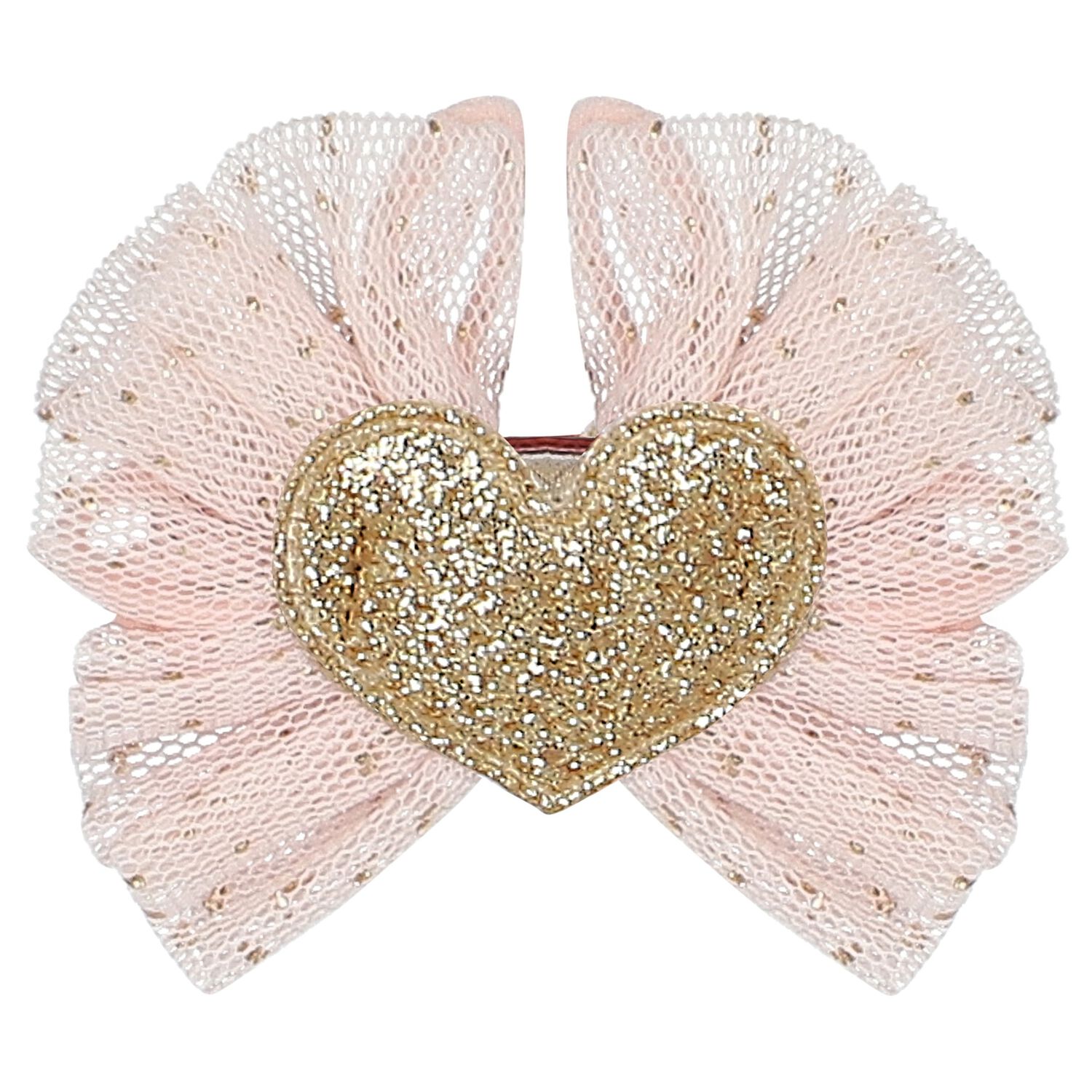 Younger Girls Pink & Gold Heart Hairclip, 1, hi-res
