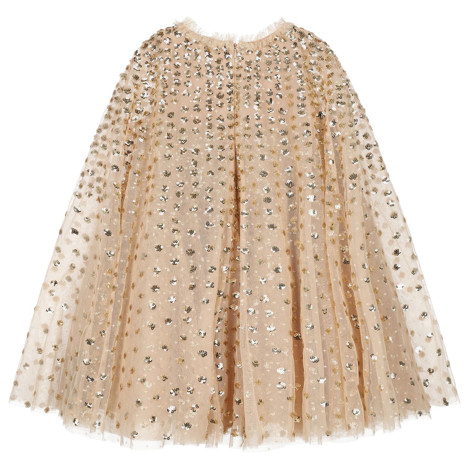 Girls Gold Tulle & Sequin Cape Dress, 1, hi-res