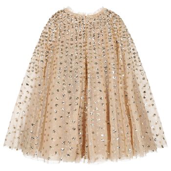 Girls Gold Tulle & Sequin Cape Dress