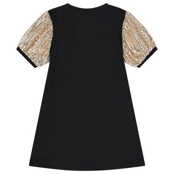Girls Black & Gold Logo Dress
