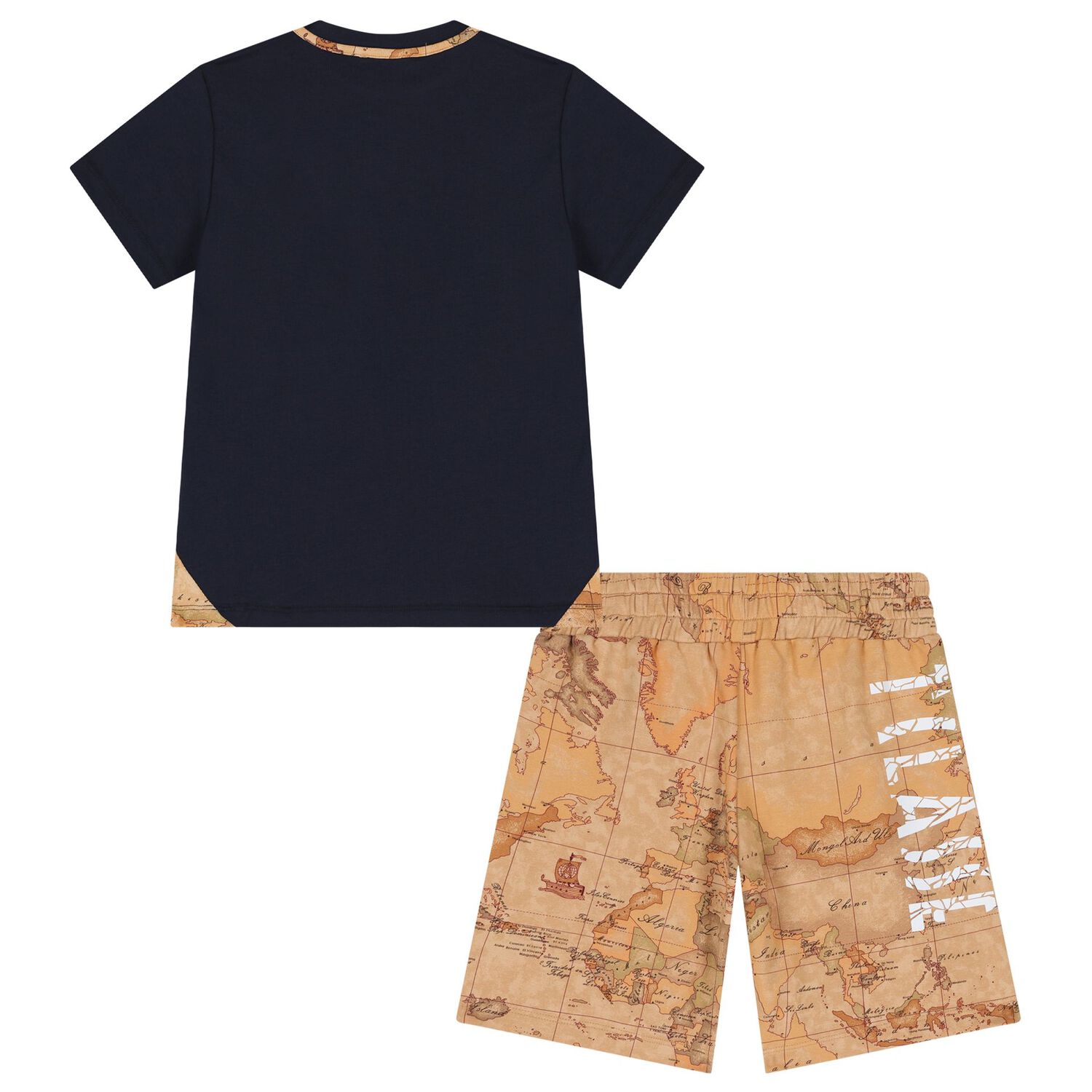 Boys Navy Blue & Beige Geo Map Shorts Set, 2, hi-res