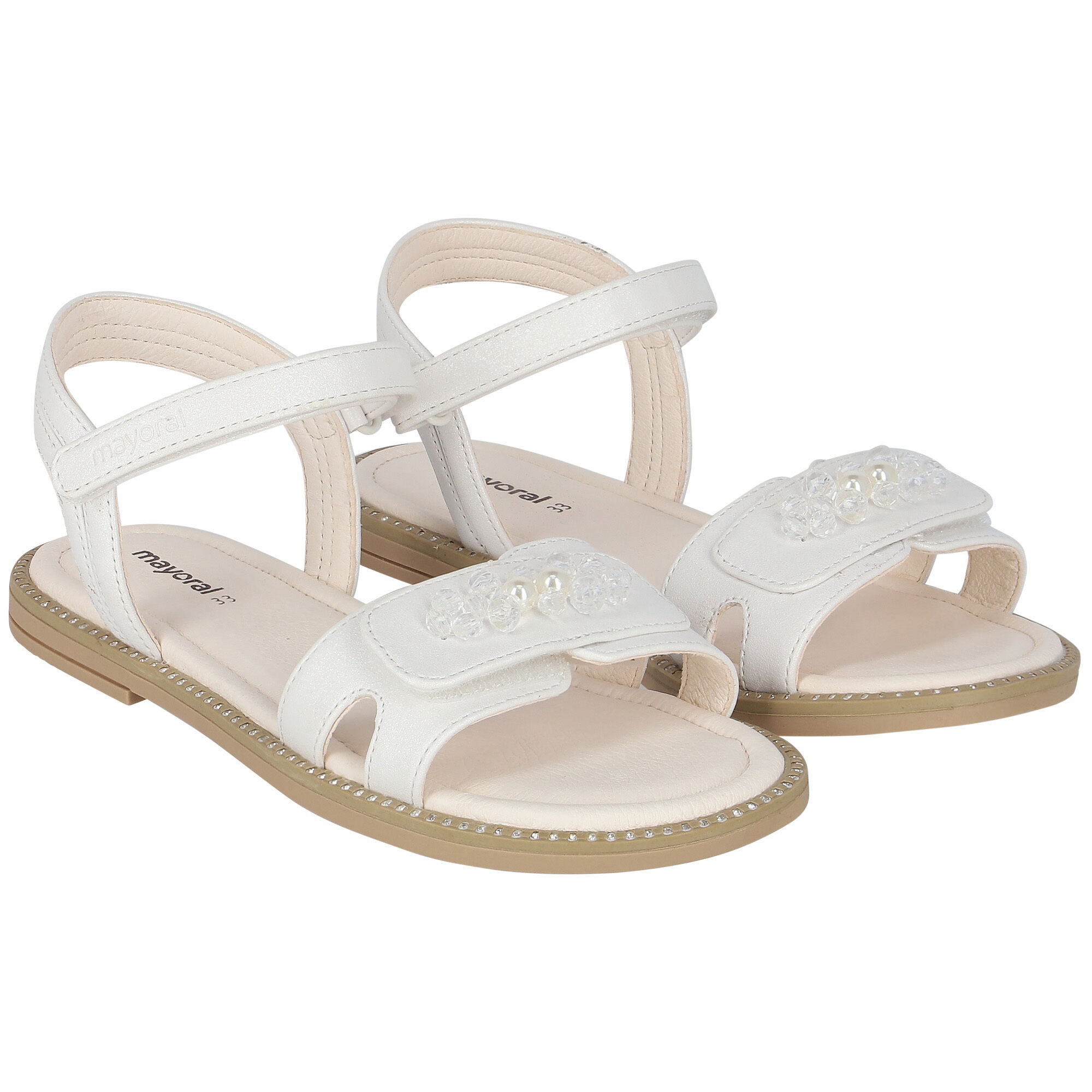 Mayoral Girls White Crystal Pearl Embellished Sandals Junior