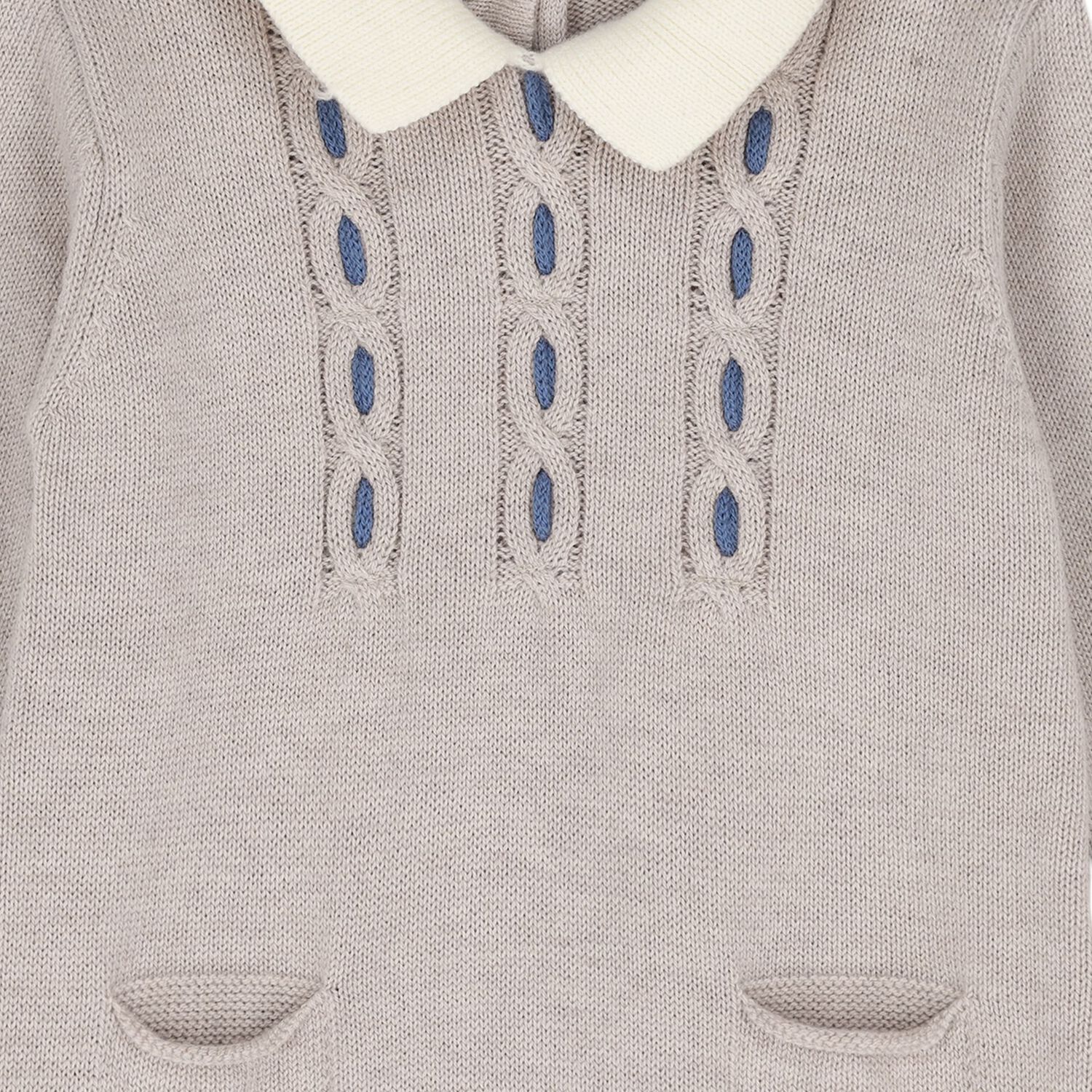 Baby Boys Beige Knitted Romper, 1, hi-res