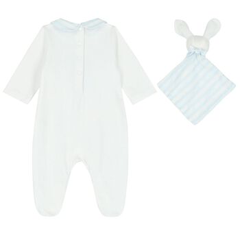 Baby Boys White & Blue Rabbit Babygrow Giftset