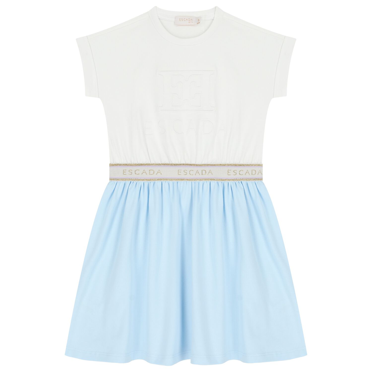 Girls White & Blue Logo Dress, 1, hi-res