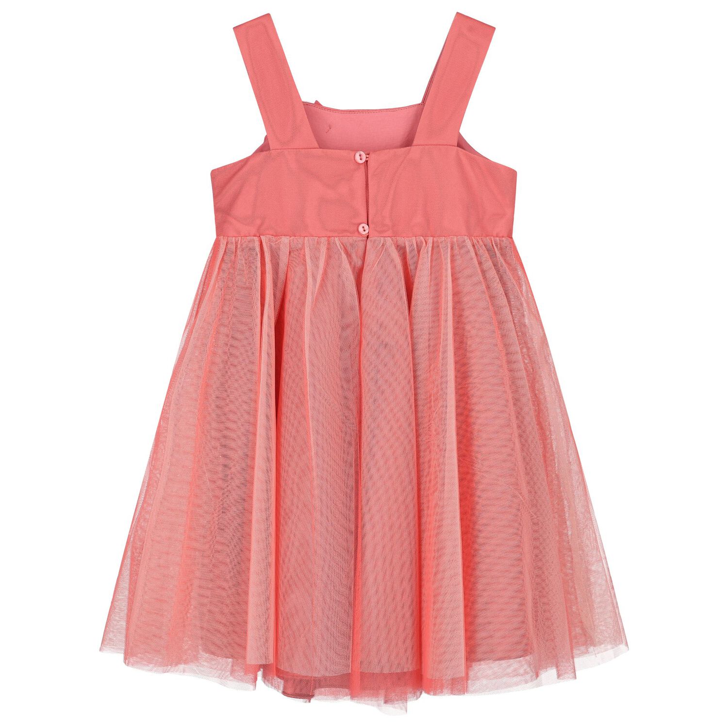 Girls Coral Flower Tulle Dress, 1, hi-res