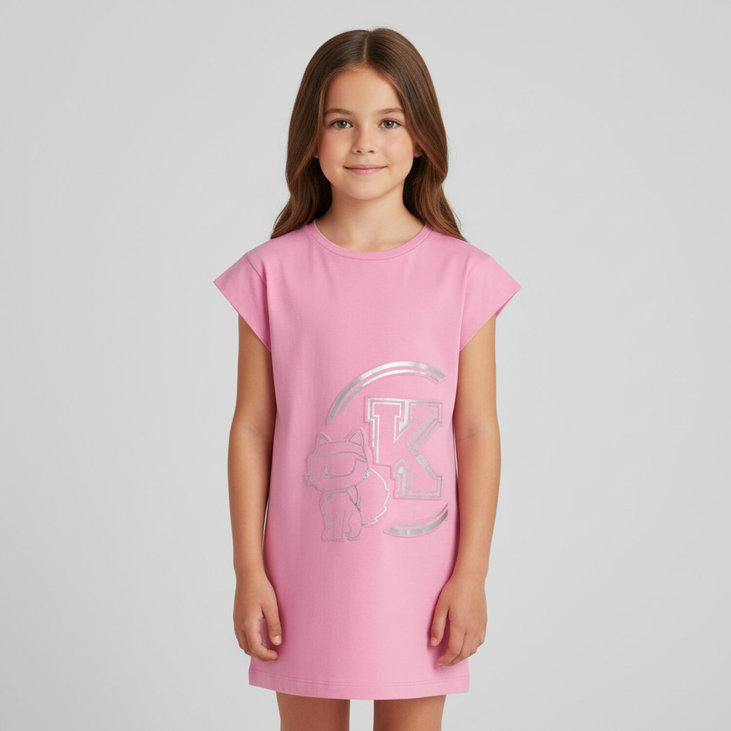 Girls Pink Logo Dress, 1, hi-res