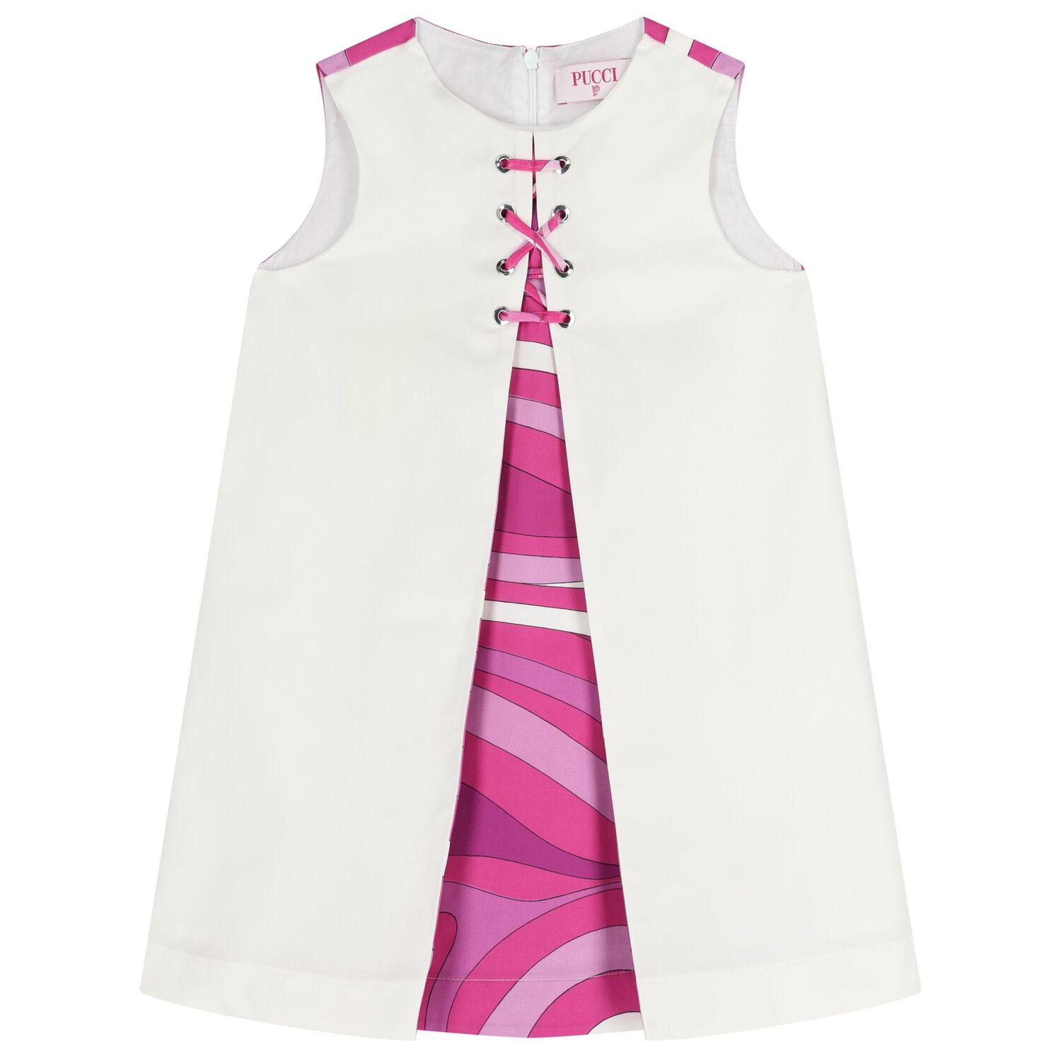 Girls White & Purple Marmo Sleeveless Dress, 1, hi-res