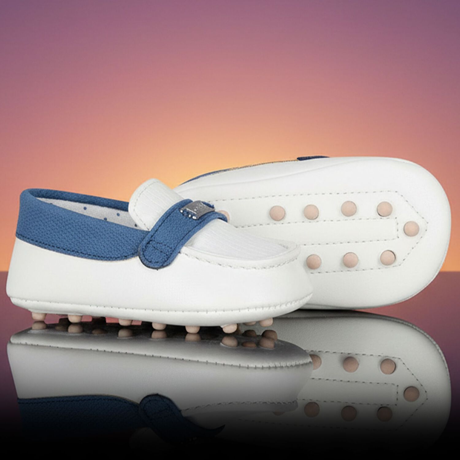Baby Boys White & Navy Pre-Walker Moccasins, 2, hi-res