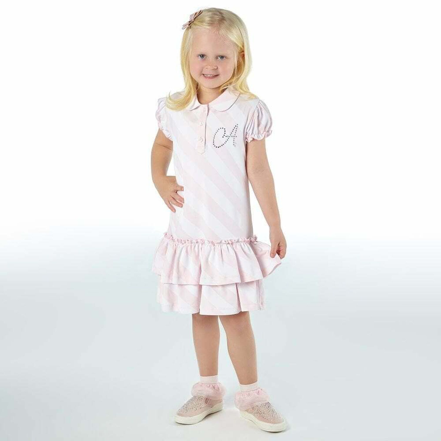 Girls Pink & White Logo Dress, 1, hi-res