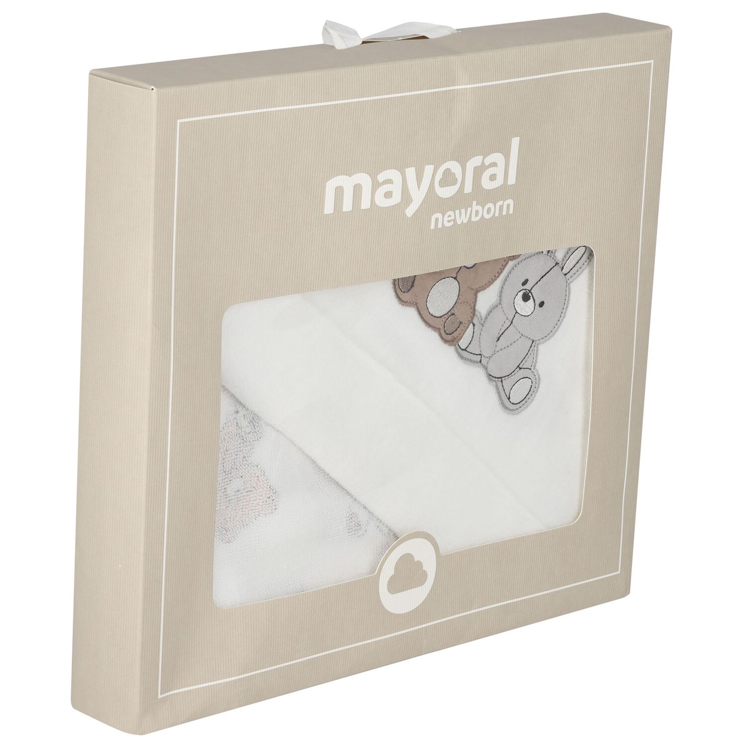 White Teddy Bear & Rabbit Hooded Towel, 1, hi-res