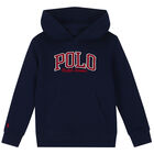 Boys Navy Logo Hooded Top, 1, hi-res