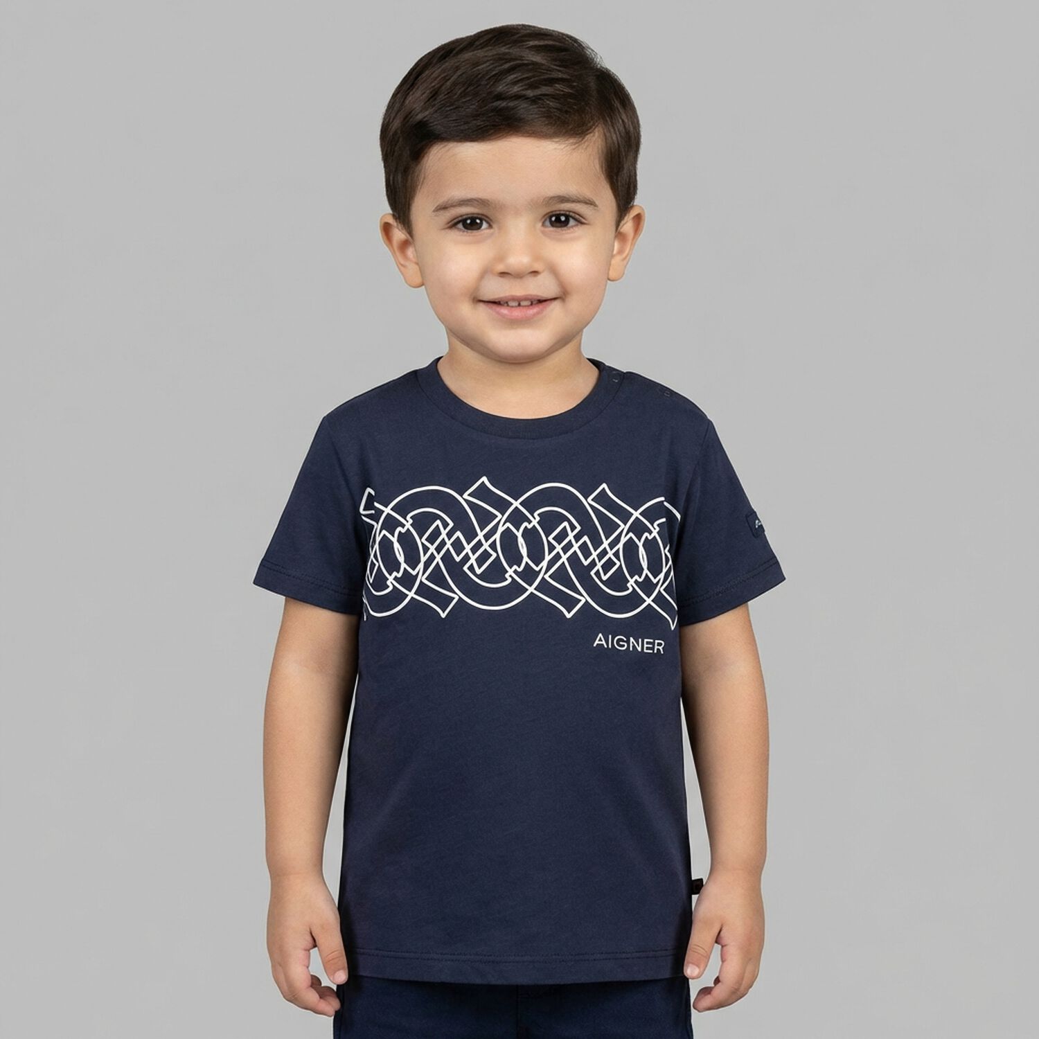 Younger Boys Navy Blue Logo T-Shirt, 2, hi-res